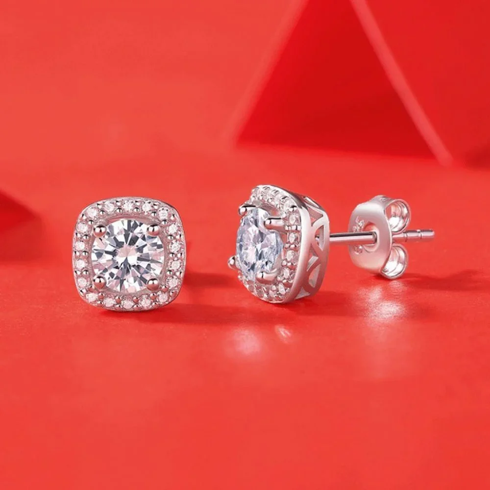 Certified 1ct. t.w. Moissanite Diamond Round Halo Stud Earrings NEW
